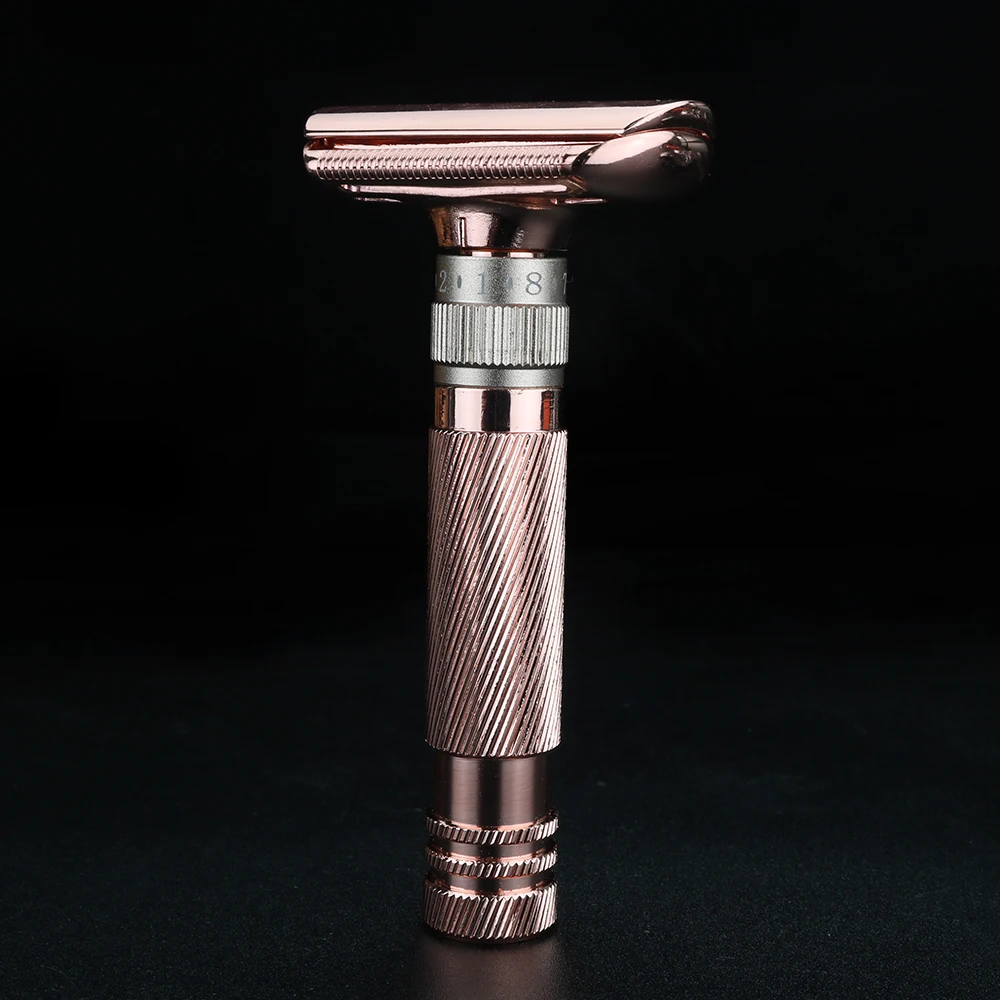 Rose Gold Alat Cukur Kuno Manual Pria Rol Alat Cukur 6 Kecepatan Alat Cukur Logam Tempat Pisau Dua Sisi