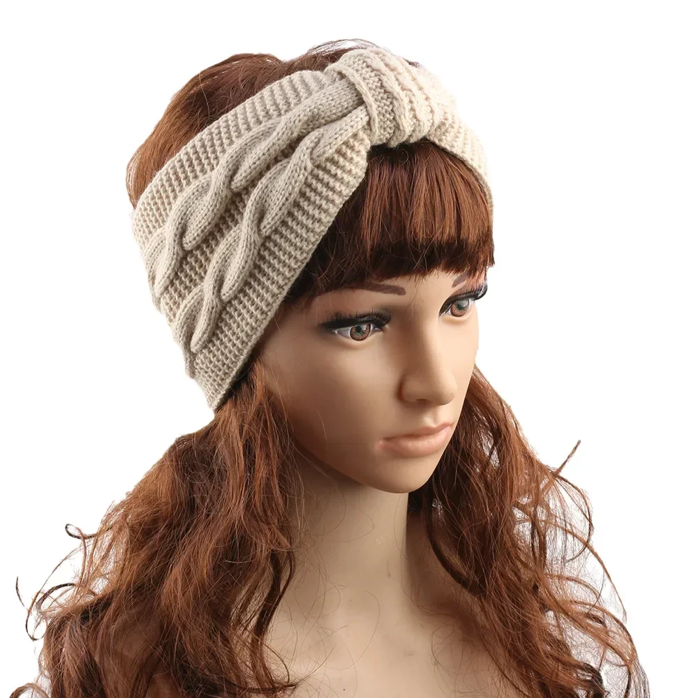 Autumn Winter Thicken Knitting Woolen Wide Headband for Women Plush Lined Headwrap Turban Hairbands Keep Warm Female Ear Warmers