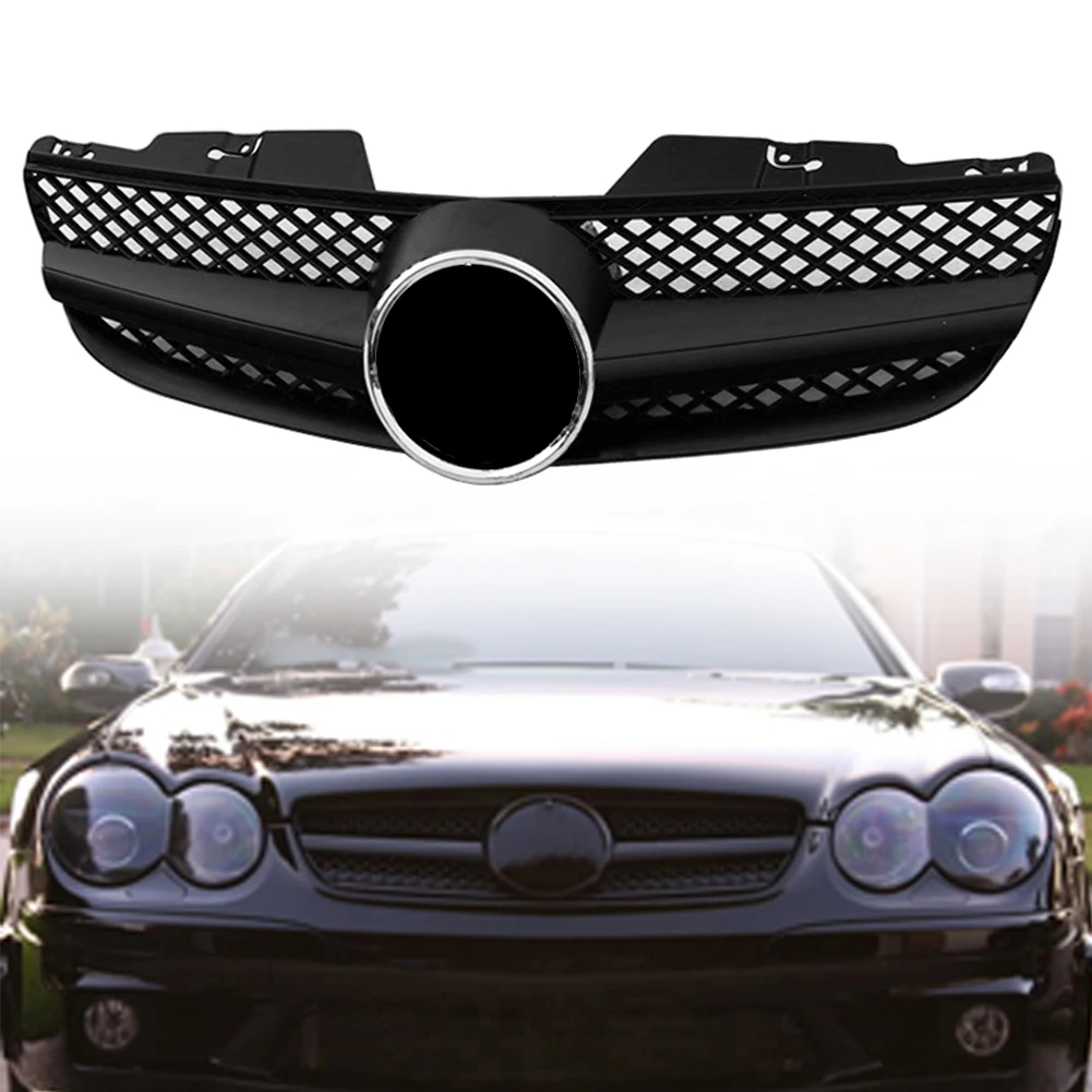 Matte Black Auto Car Front Upper Grill Radiator Cover Grille w/Emblem For Mercedes-Benz SL-Class SL500 SL550 SL600 2007-2009 ABS