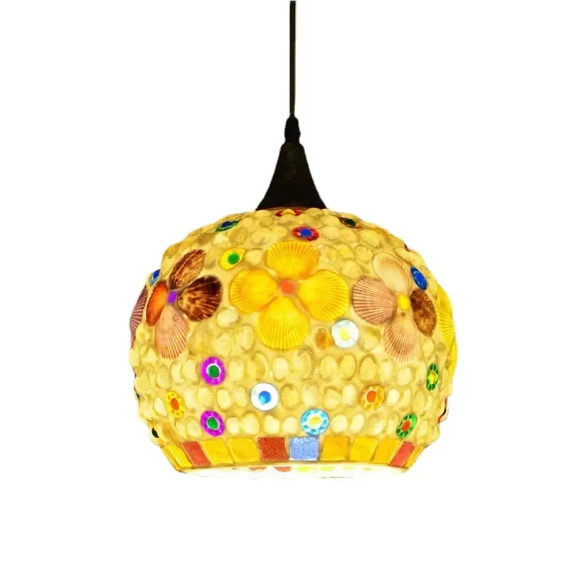 Shell Glass Pendant Lights Ceiling Bohemian Chandelier Mediterranean Luminaria Decor Home Lighting Fixture Bedroom Hanging Lamp