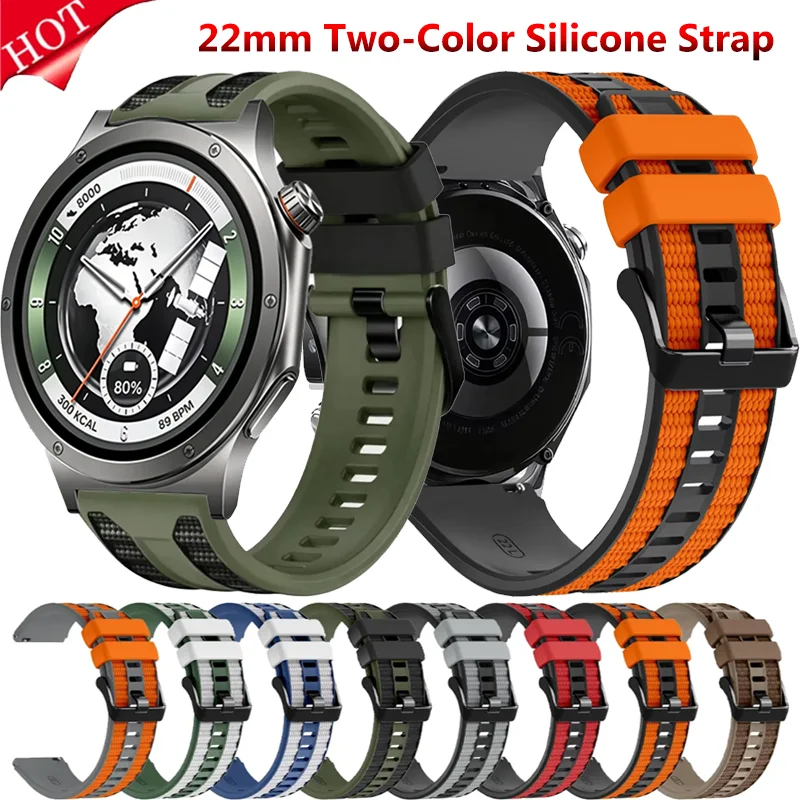22 mm zweifarbiges Silikonarmband für OPPO Watch X3-X2-S, atmungsaktives Sportarmband, Oneplus Watch Lite-4-3-2/Huawei Buds 2-Ultimate 2