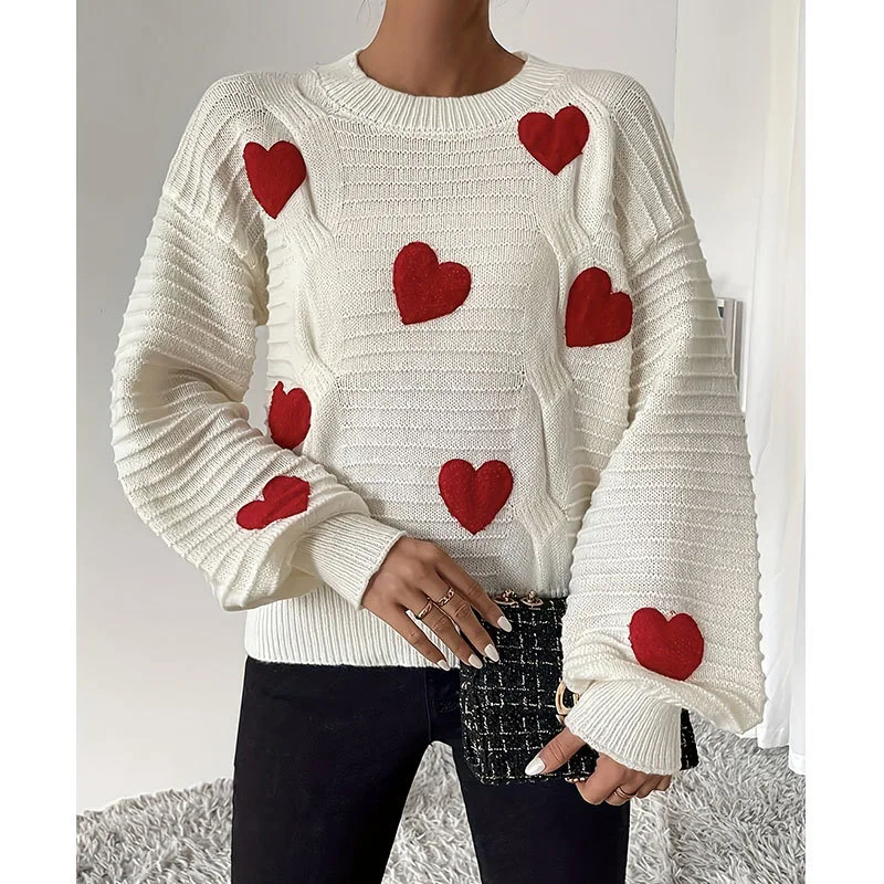 

Autumn and Winter New Wide Sweater Women's Loose Couple Love Crew Neck Pullover Long Sleeve Knit Top