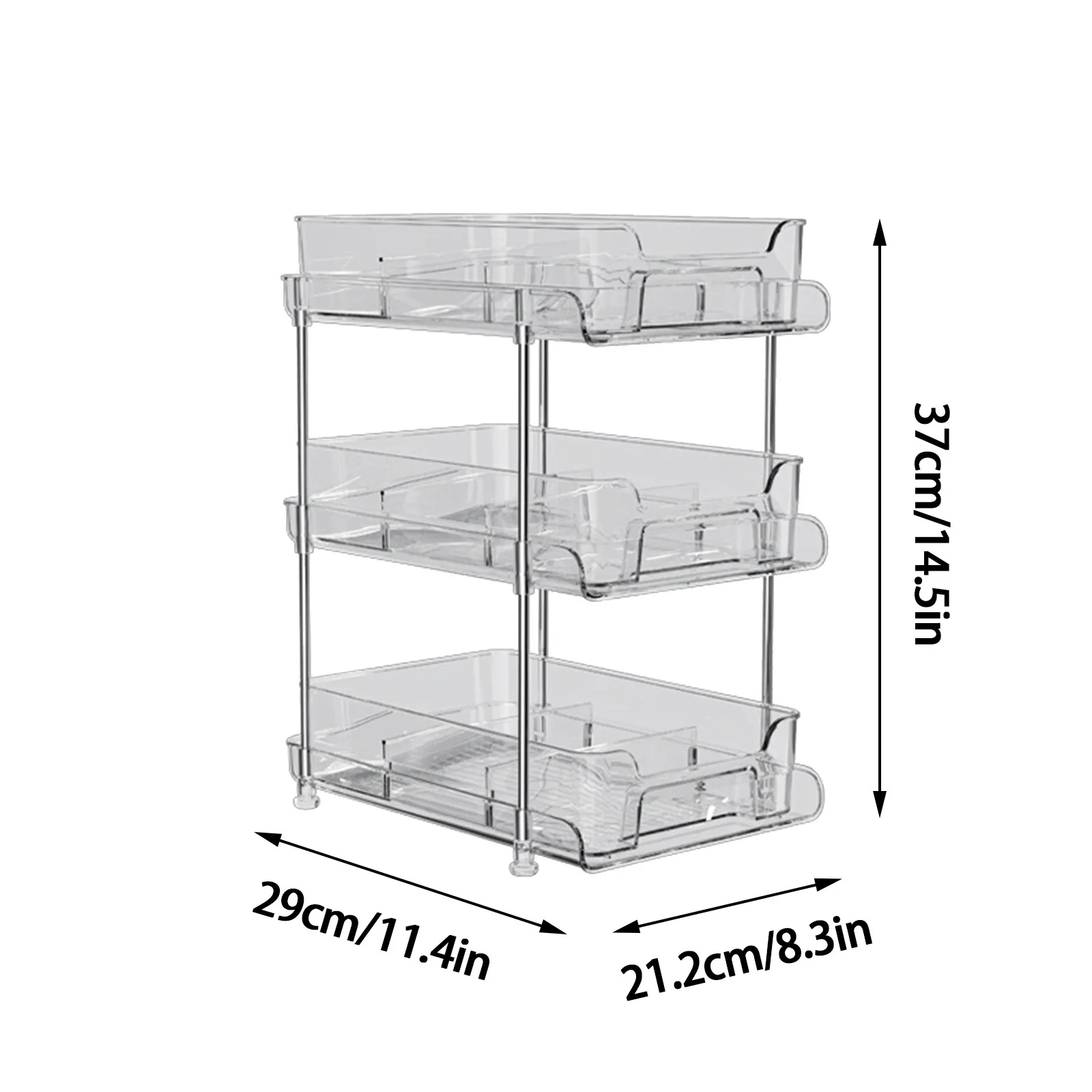 Pull-Out Home Organizer Clear Bathroom Organizer With Dividers Multipurpose Vanity Counter Tray Kitchen Closet Storage Container