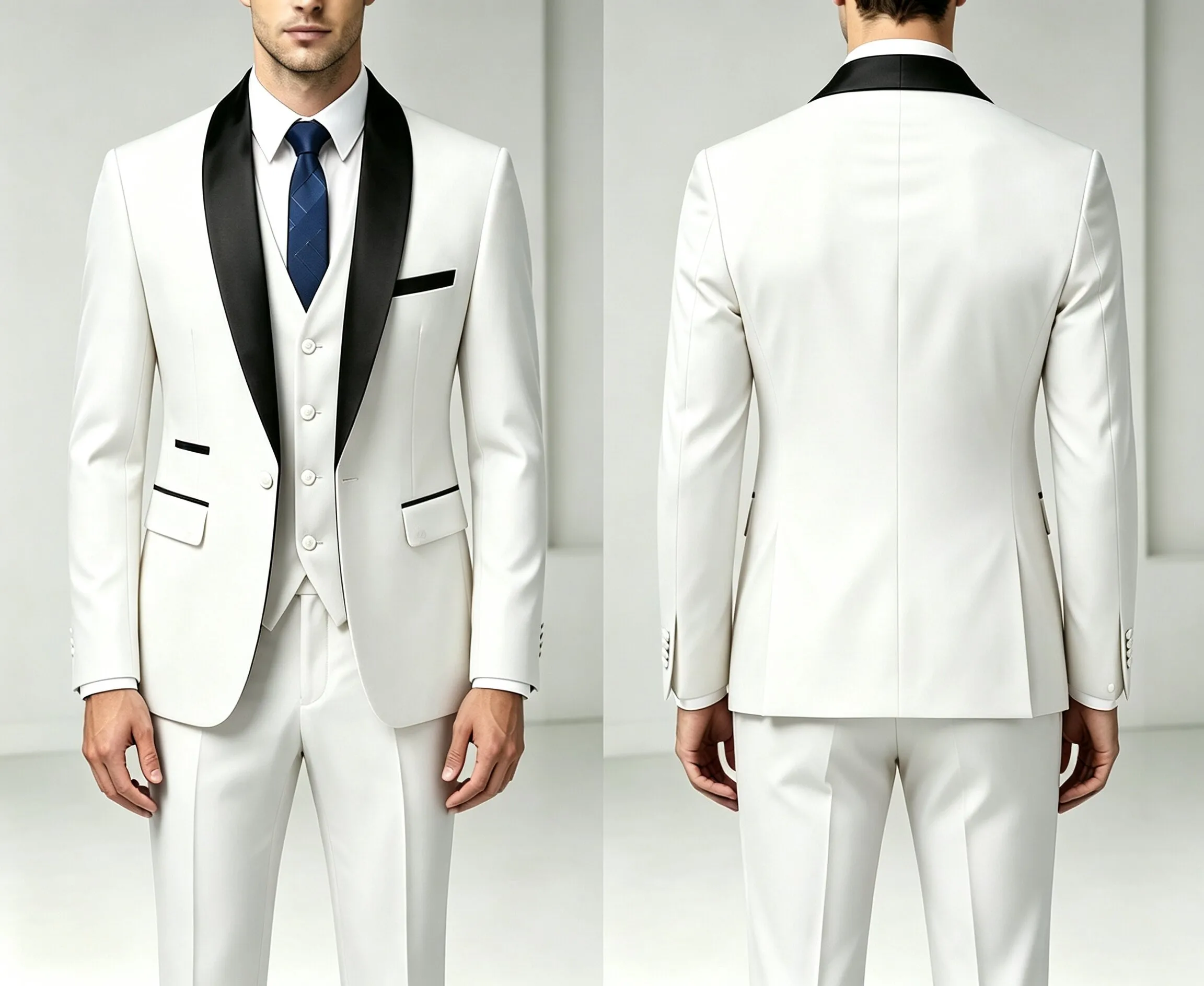 Traje de 3 Piezas para Hombre con Chaleco y Pantalones Largos, Corte Simple, Estilo Chal, para Bodas, Banquetes, Fiestas y Eventos de Negocios
