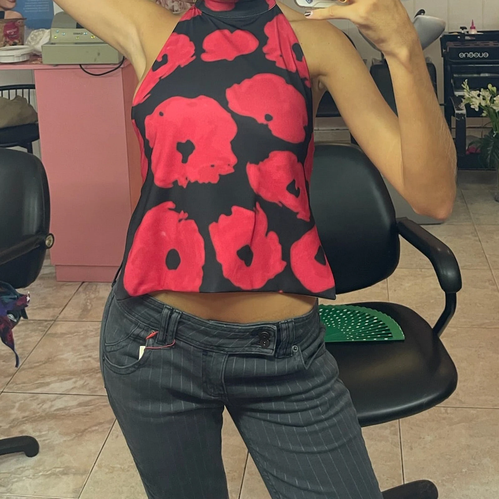 المرأة الرسن الأعلى أكمام عارية الذراعين النقاط/زهرة طباعة الصيف سترة لينة مريحة الرسن القمم للمواعدة نادي عطلة الحفلات