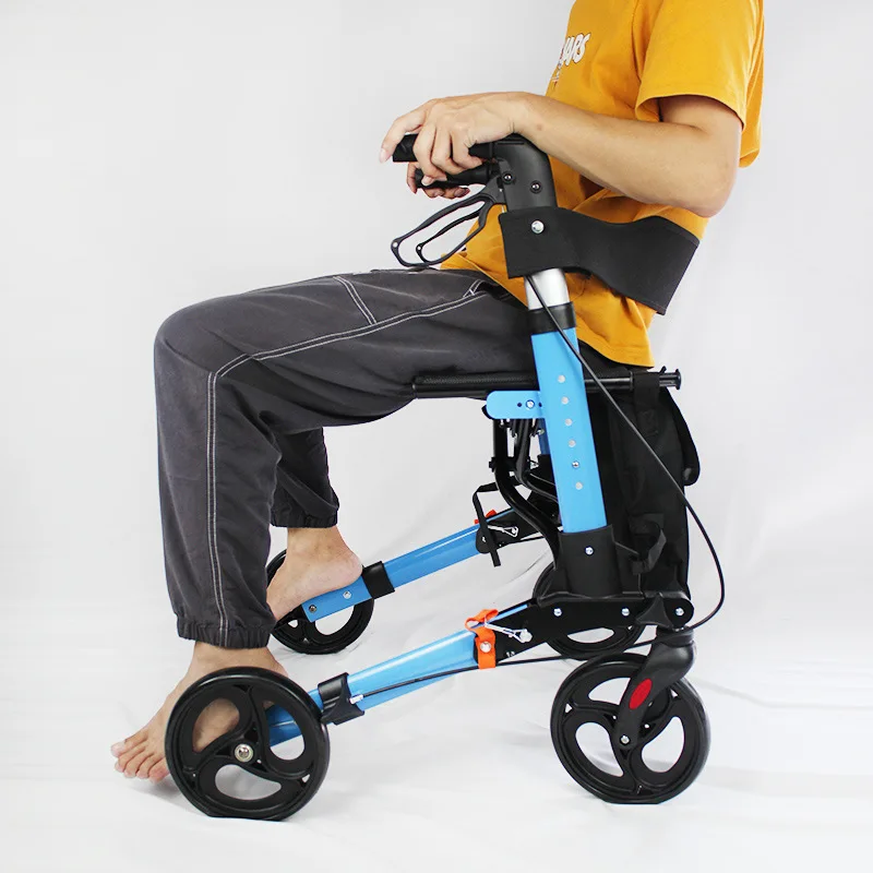 Elderly four wheeled walking aid vehicle for elderly people going out shopping cart household with brake and cushion walking aid