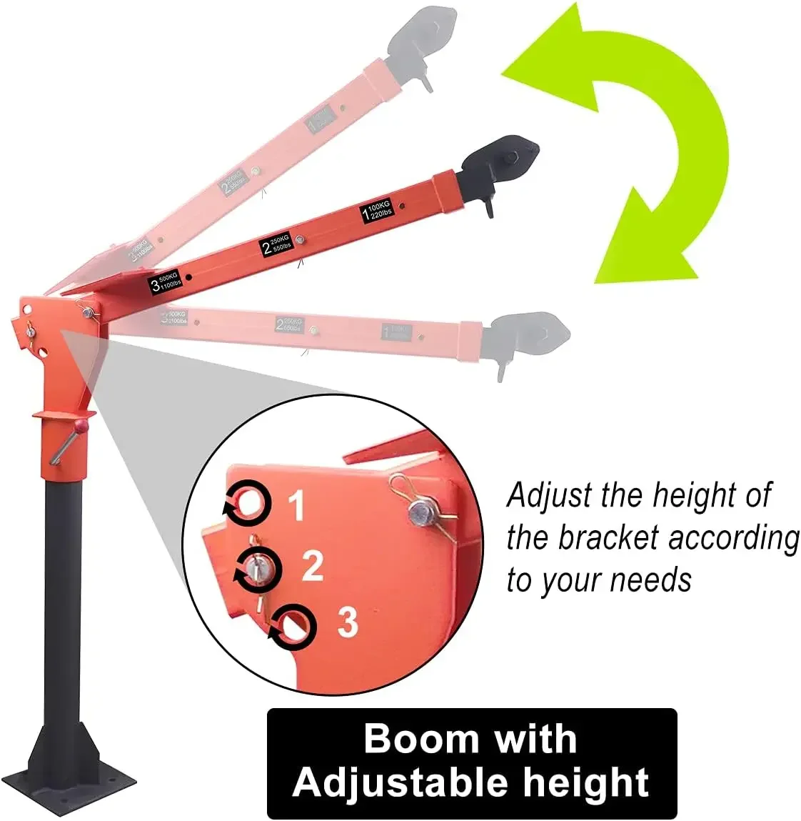 Folding Truck-Mounted Crane, with Electric Winch 3500 lb 12V, Painted Steel 1100 lb Pickup Truck Jib Cranes 360 Swivel