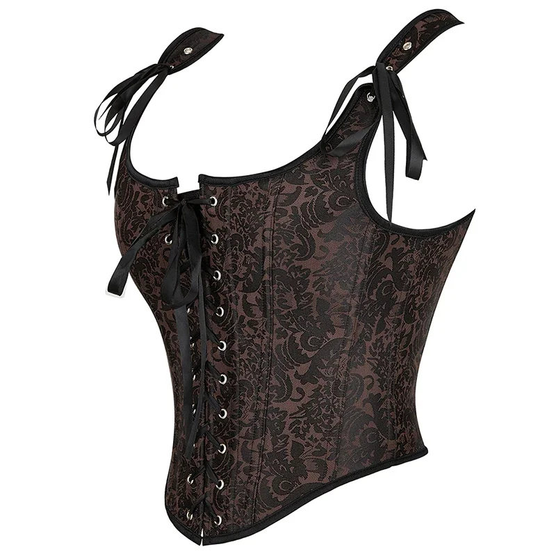 Retro Steampunk Espartilho Bustier Top Marrom Cintura Treinamento Colete Mostrando Roupas Shapewear