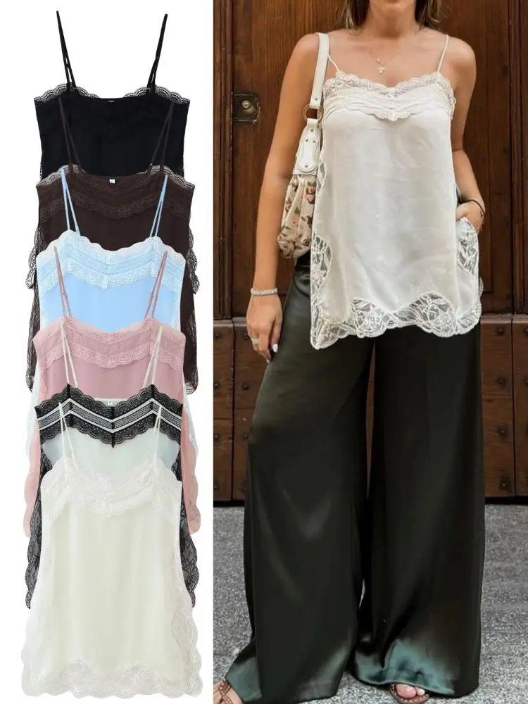 HH Frühling Sommer Frauen Sexy Spitze Verstärktes Split Sling Top 2026 Elegante V-ausschnitt Ärmellose Backless Leibchen Dame Party Club Tops