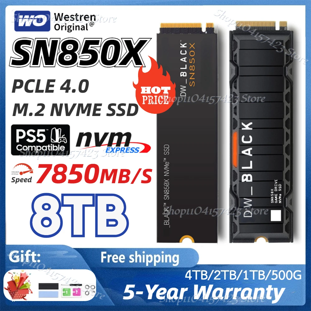 Original DW SN850X 1TB 2TB SSD 4TB 8TB NVMe Gen4 PCIe M.2 2280 PCIe 4.0X4 Drive Internal Solid State Disk for PS5 Desktop Laptop