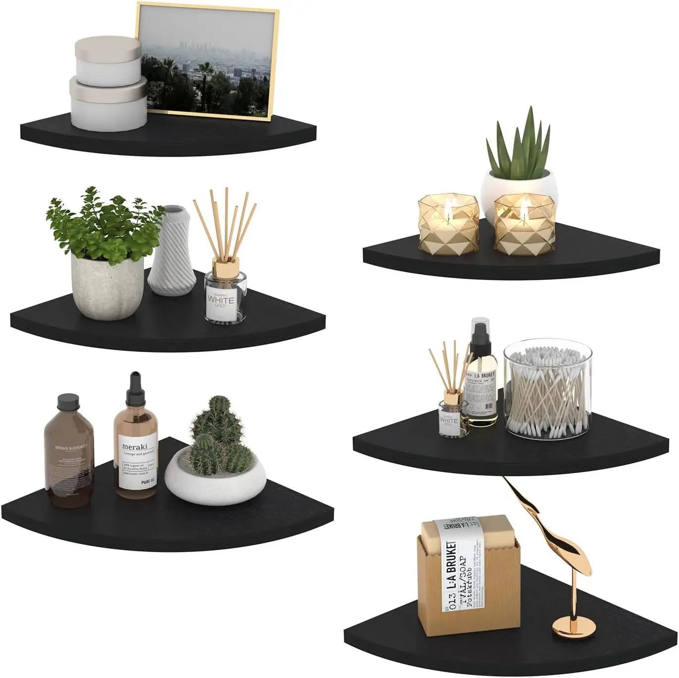 

Набор из 6 угловых настенных полок из рустикального дерева для спальни, гостиной, ванной комнаты, кухни, черного цвета