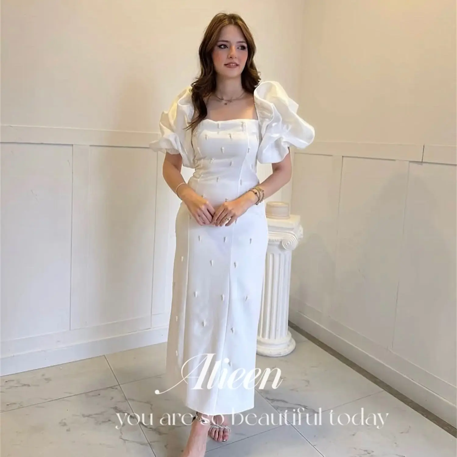 

Aileen Customized Evening Dresses Women Elegant Womens Party Dresses for Special Occasions فساتين سهرة Puff Sleeves White Dress