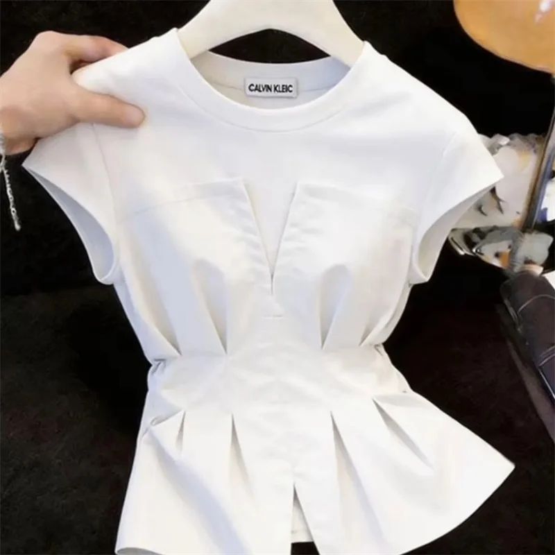 Autumn Women Fashion Round Neck Shirts Summer Female Large Size 4XL Casual Shirt French Ladies Patchwork False Two-piece T-shirt