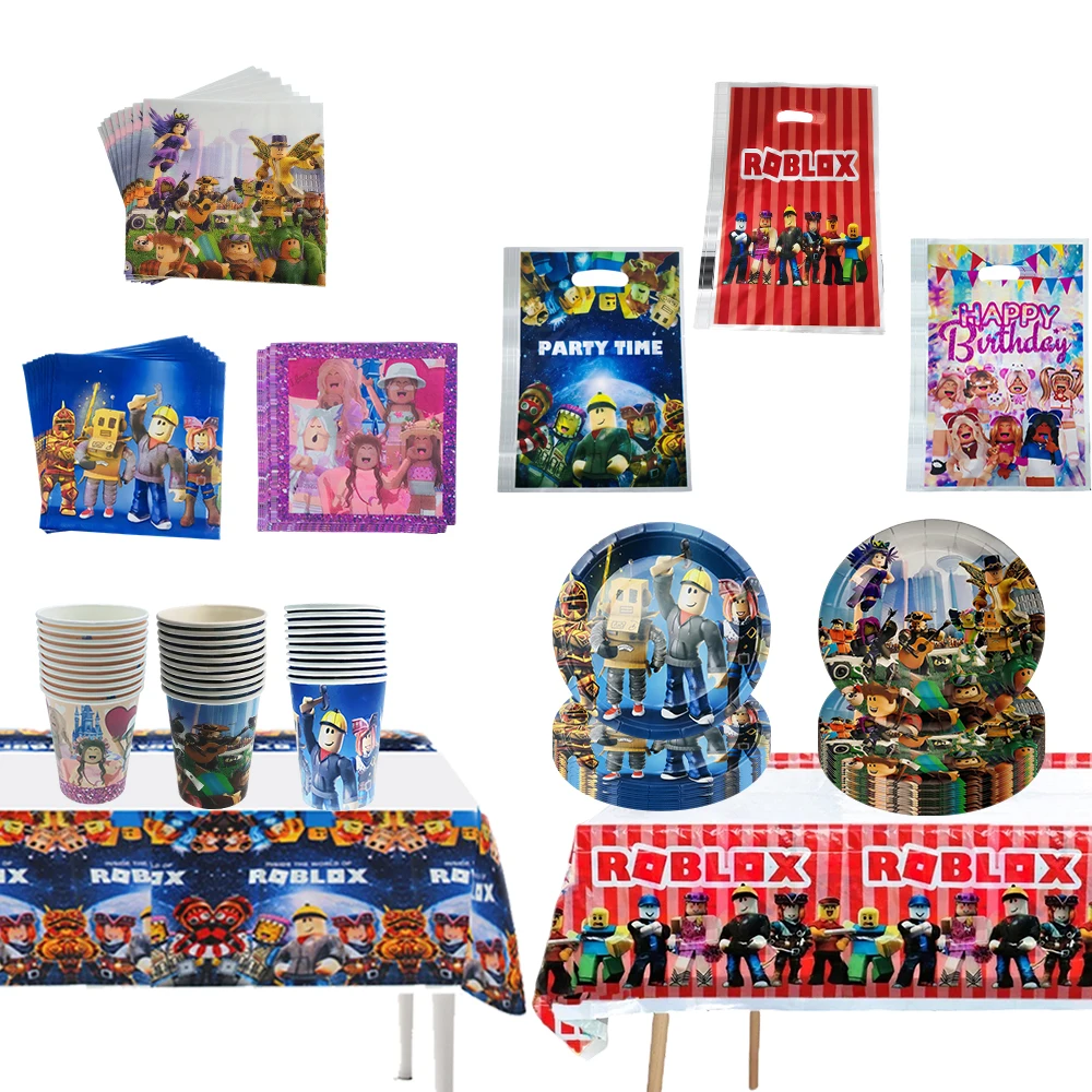 

Roblox Birthday Party Decorations Supplie Celebration Party Disposable Tableware gift bag Cup Plate tablecloth Baby Shower Toy