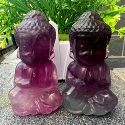 8CM Natural fluorite Crystal Baby Buddha Hand Made Carved Crystal Fashion Carved Animal Figurine Gifts
