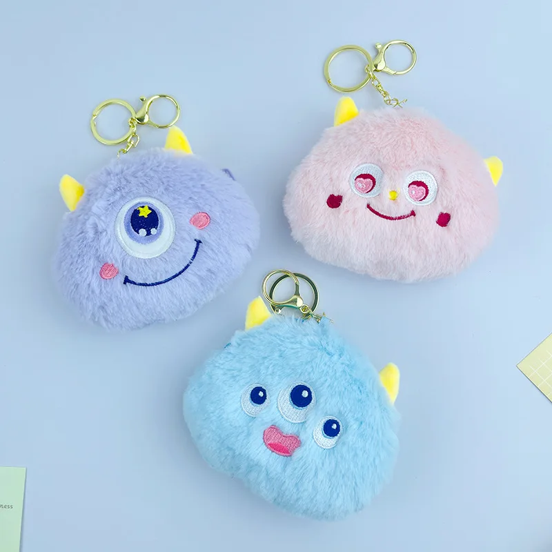 Cute cute cartoon cute little monster Plush Change Purse Key chain pendant doll headset bag storage backpack accessories