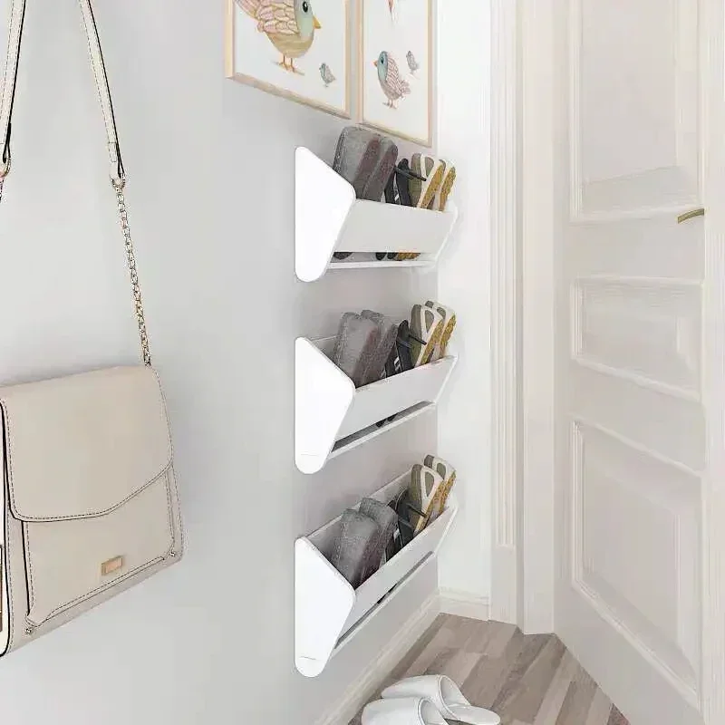 Ultrathin Shoe Rack Behind the Door, Simple Narrow Shoe Cabinet, Home Space-Saving Shelf Sticker, Wall Hanging, Free Punch