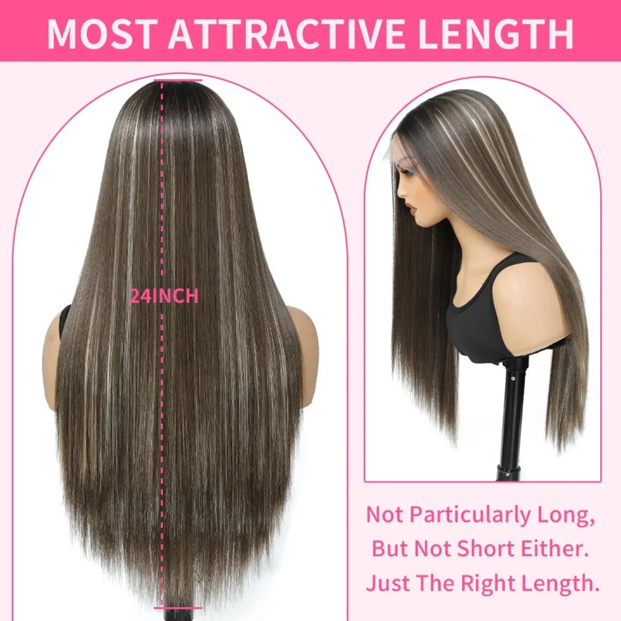 باروكة أمامية من الدانتيل الصناعي مقاس 13 × 4 × 1 بوصة للمظهر الطبيعي 24 بوصة باروكات أمامية مستقيمة رخيصة الثمن مع خط شعر مسبق النتف مثالي لـ #3