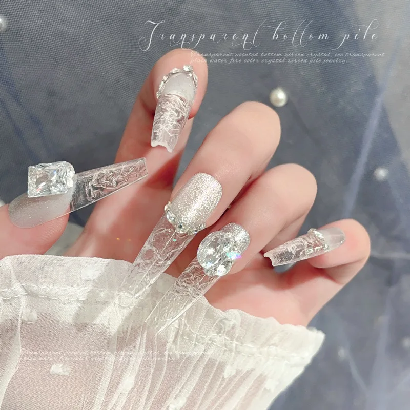 4 stuks transparant wit zirkoon vet vierkant stapel diamant nagel sieraden sprankelende handgemaakte volledige edelstenen manicure ornamenten