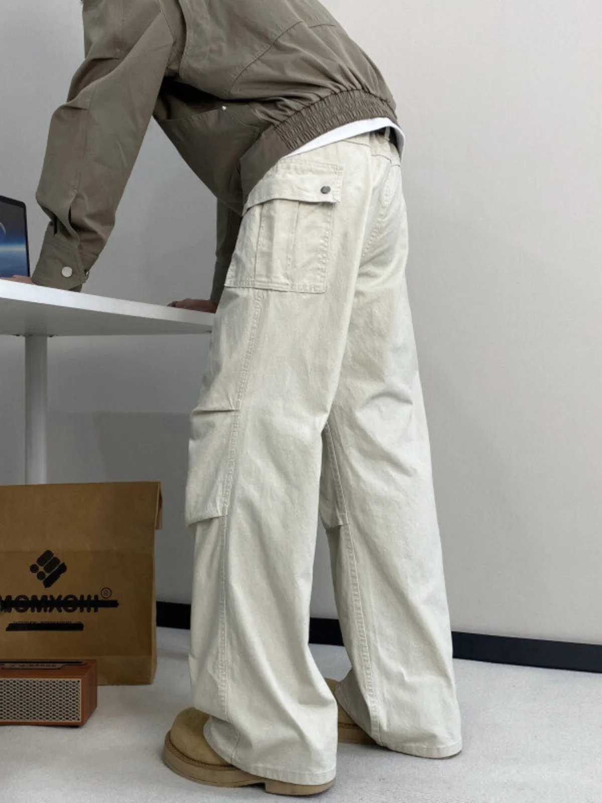 

Cleanfit American Functional Work Pants Men Spring Autumn High Street Faded Multi ket Wide Leg Micro Flare Casual Trousers