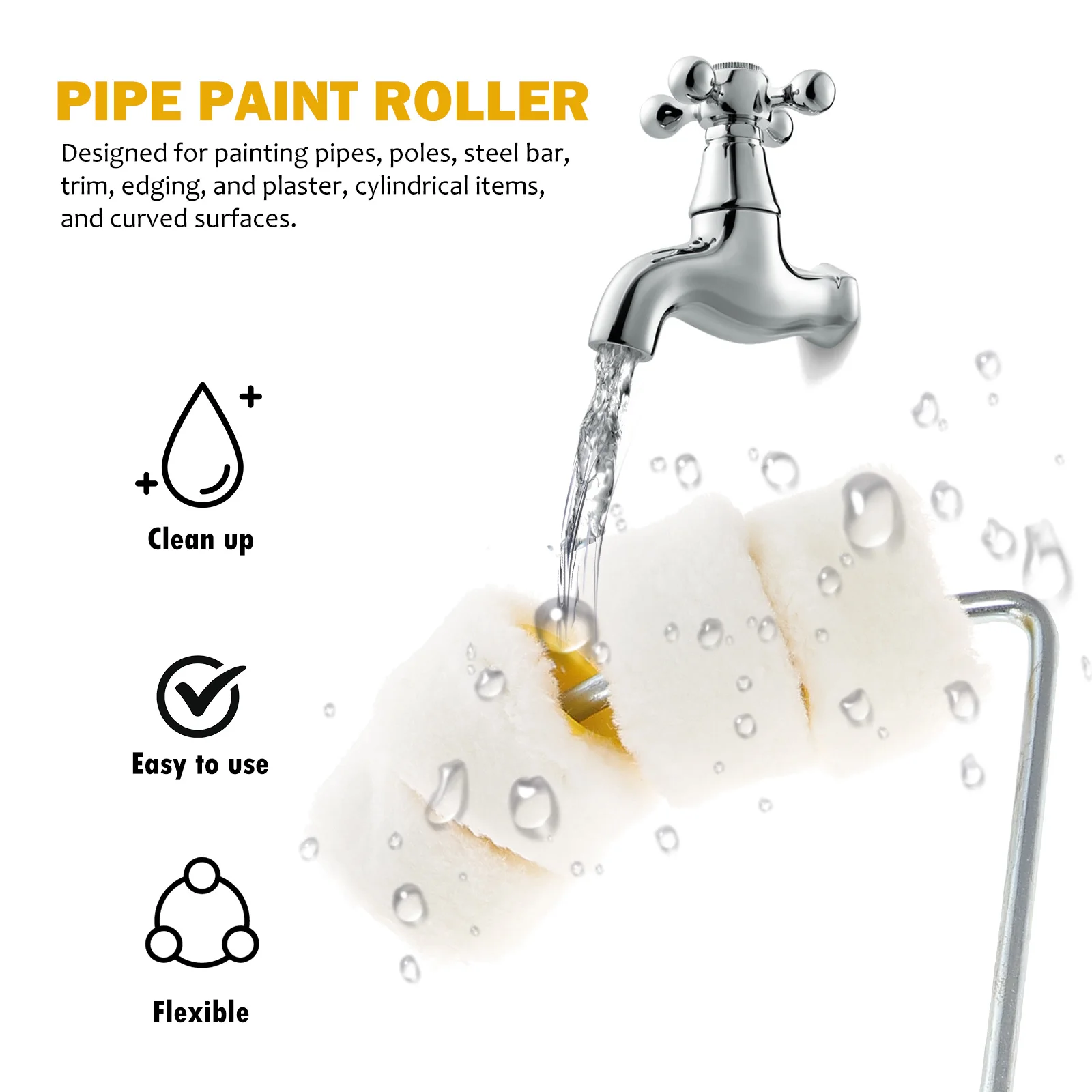 

Pipe Brush Tool for Walls Home Household Portable Polyester Small Rollers Painting Fiber Construction Reduces Drips Splashes