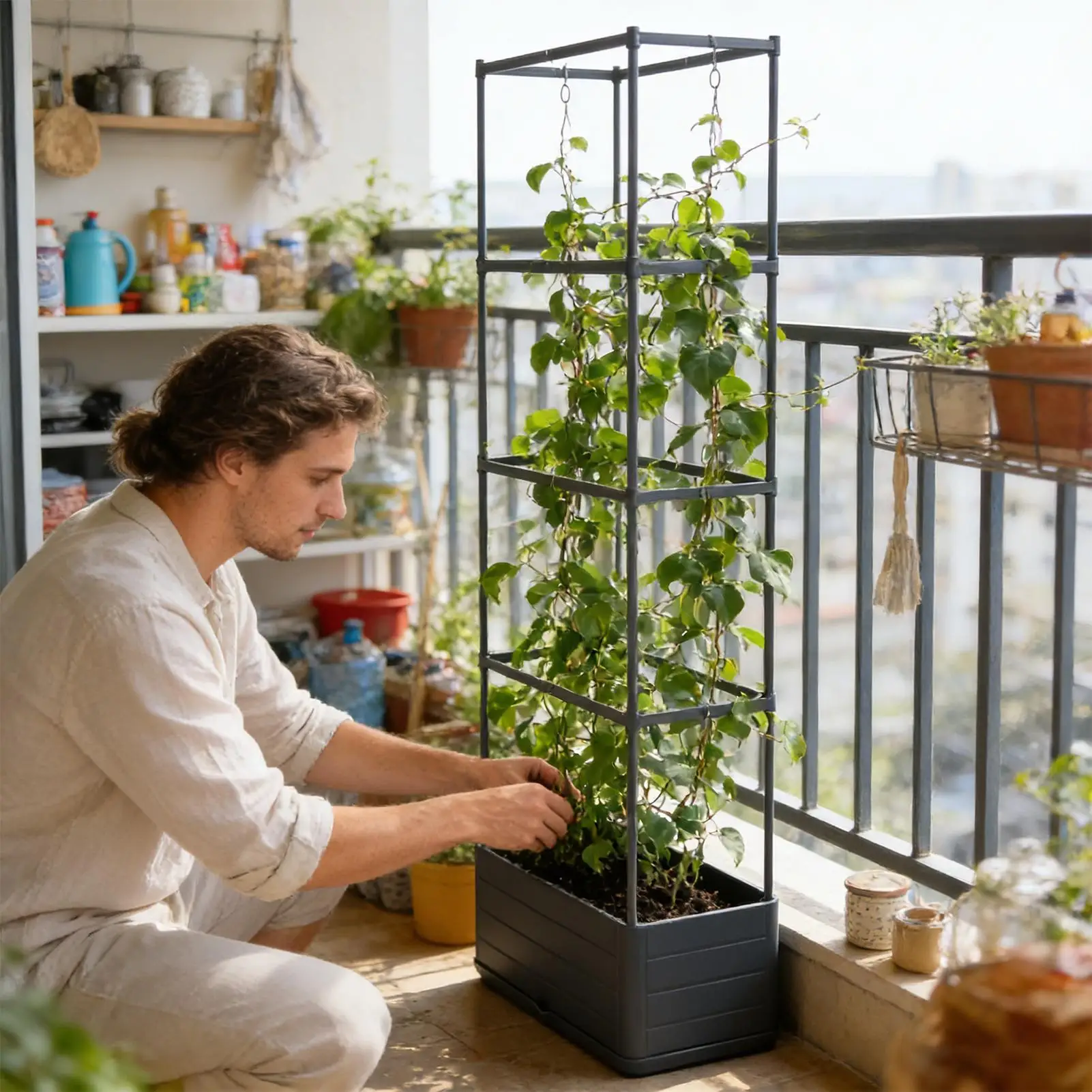 Tomaten-Pflanzgefäß mit Rankgitter, selbstbewässernder vertikaler Pflanztopf für Garten, Außenbereich, Innenbereich, Gewächshaus