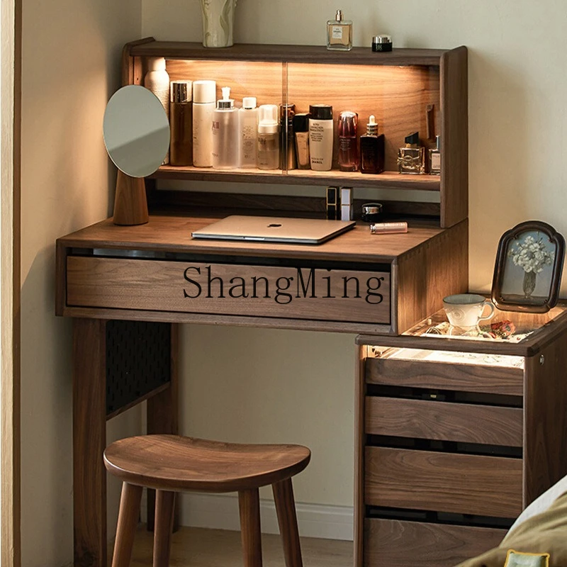 

SM solid wood dresser makeup table integrated retractable black walnut small bedroom