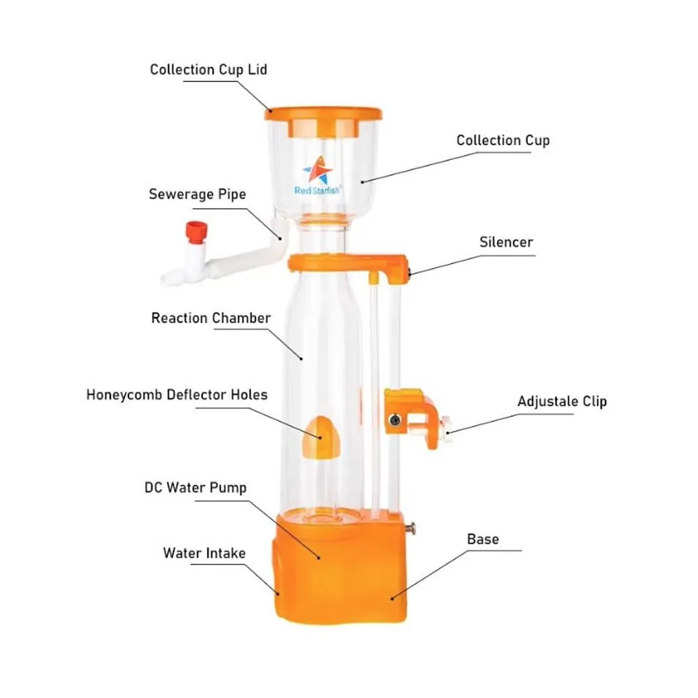 Red Starfish SQ-70/90 Plus Mini Aquarium Protein Skimmer Filter with DC Pump for 50-90L-140L Nano Fish Tank