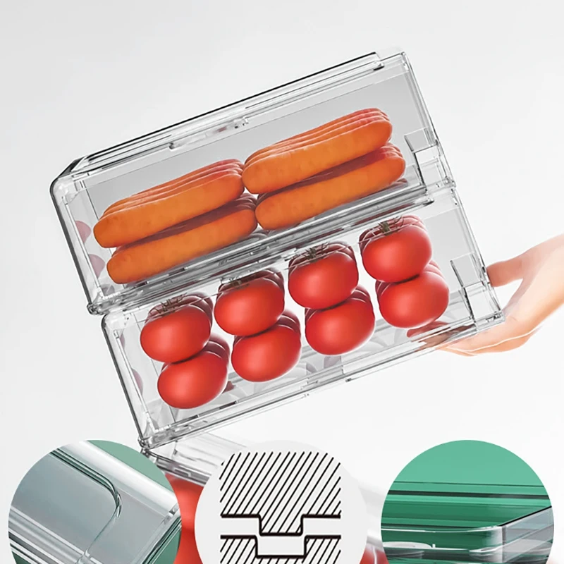 Drawer Refrigerator Storage Box Fruit Transparent Organizer Bins Vegetable Meat Freezer Fridge Stackable Kitchen Items