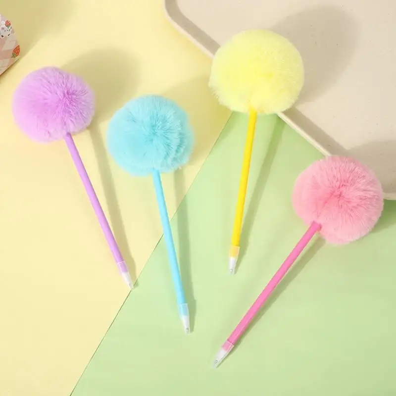 6Pcs Furry Pom Ballpoint Pen Funny Writing Tool 0.7mm Refillable for Student Writing Drawing Christmas Stocking Fillers H8WD