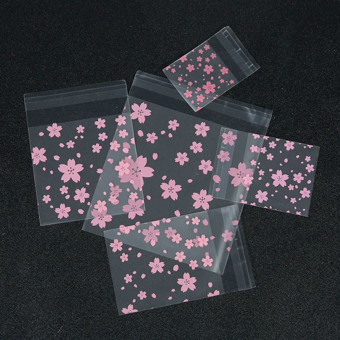 100pcs Multi Size Sakura frosted translucent Self-Adhesive bag Snack Candy Cookie Bag Gift Bags Wedding Birthday Party Supplies