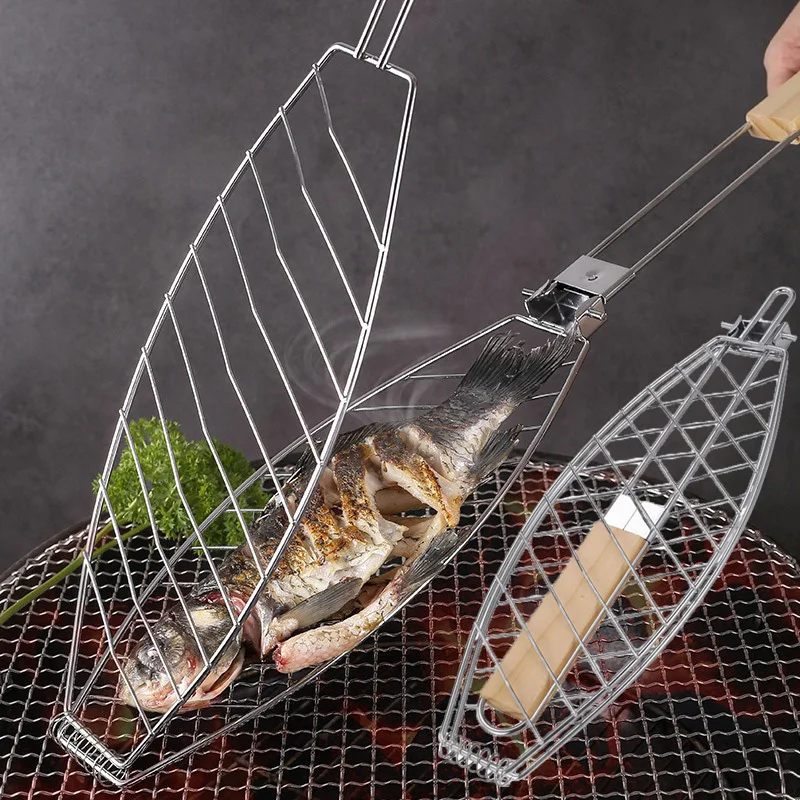 Outdoor Roasting Fish Grilling Basket Vegetable with Folding Handle DIY Flexible Nonstick Barbecue Tool Portable Burger Mesh BBQ