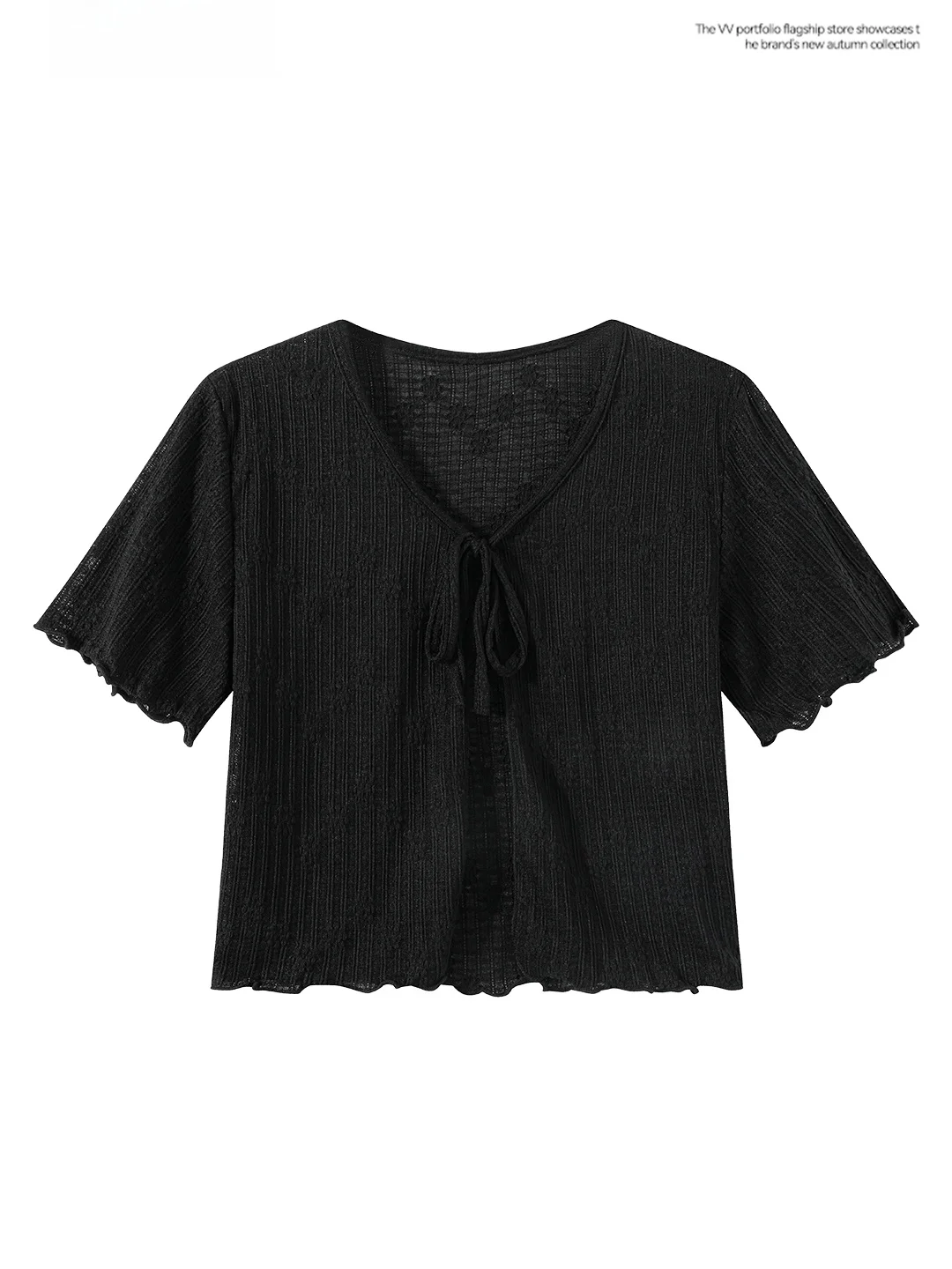 Korean Style Knitted Short Sleeve V-Neck T-Shirt Women's Summer Spicy Girl Belted Car Coat High Waist Bells up Top