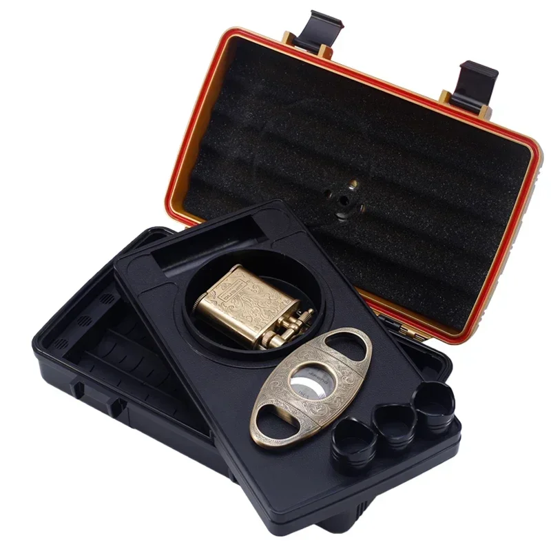 TZ080 JIFENG factory in China 863g  travel Cigar case Humidor set with lighter cigar cutter punch ashtray holders for 5 cigars