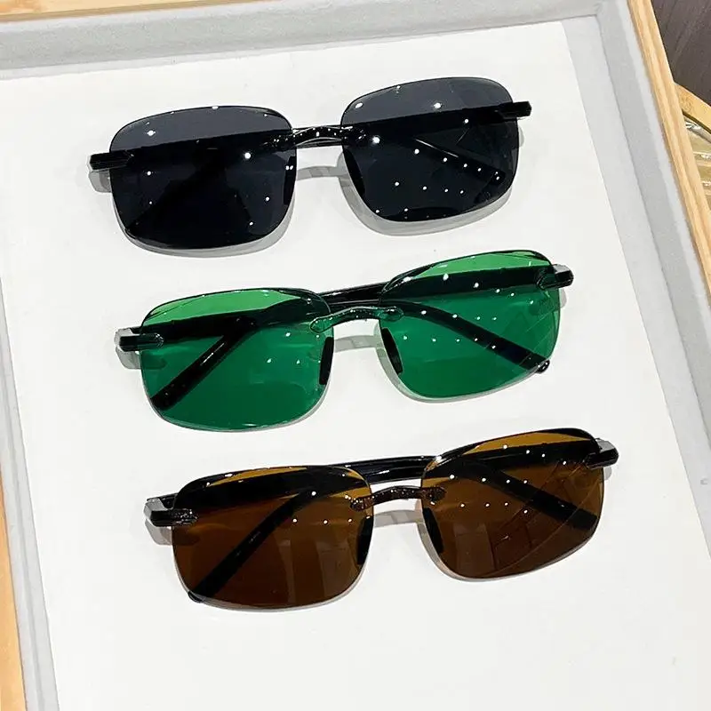 Oculos-de-sol-retro-sem-armacao-com-bordas-cortadas-Oculos-de-designer-de-moda-Oculos-de-luxo-Oculos-de-sol-marrom-e-verde-uv400-para-homens-e-mulheres