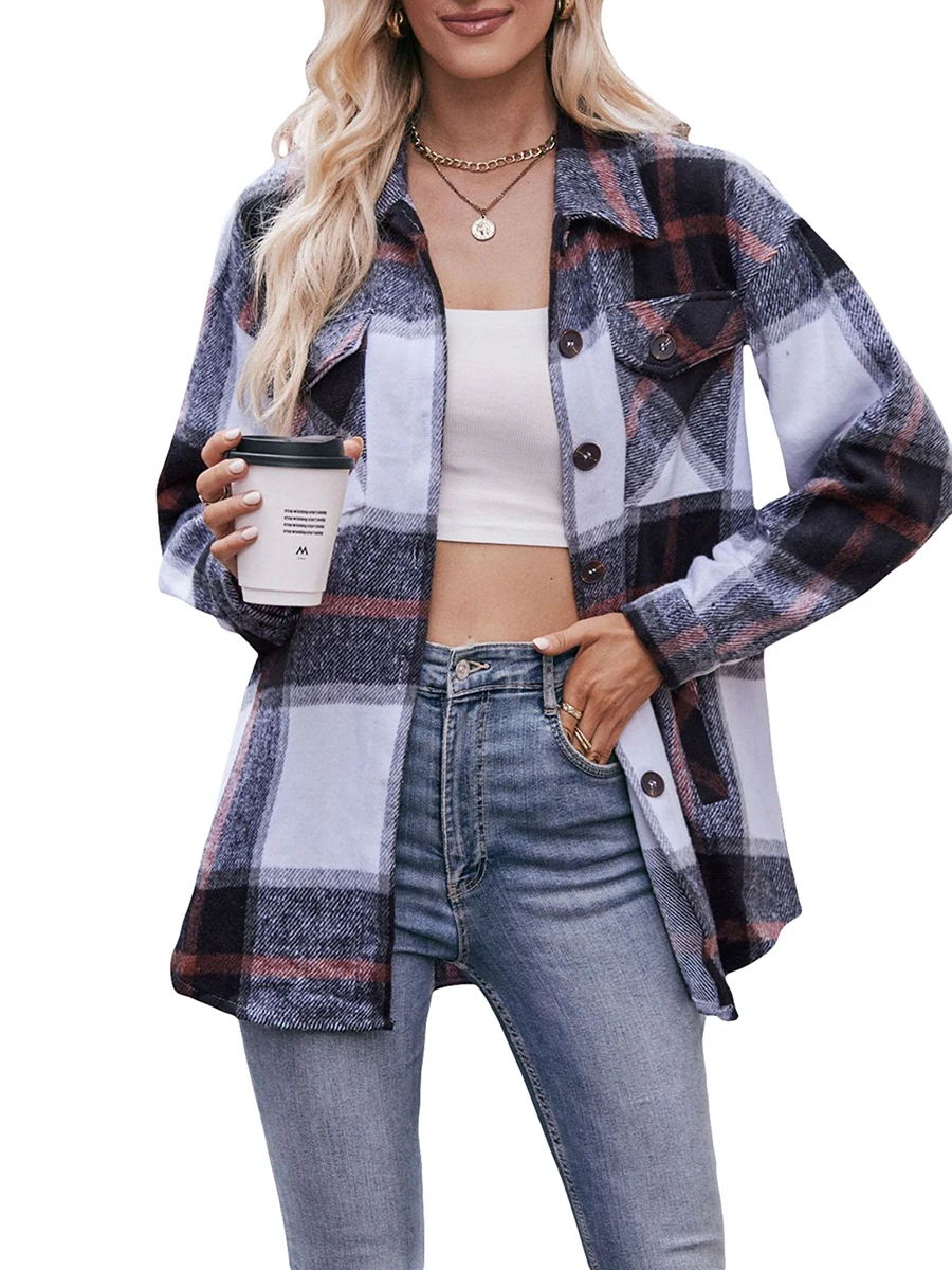 Women s 2023 Autumn Winter Plaid Flannel Button Down Shirts - Stylish Oversized Boyfriend Fit Tops for a Trendy Look