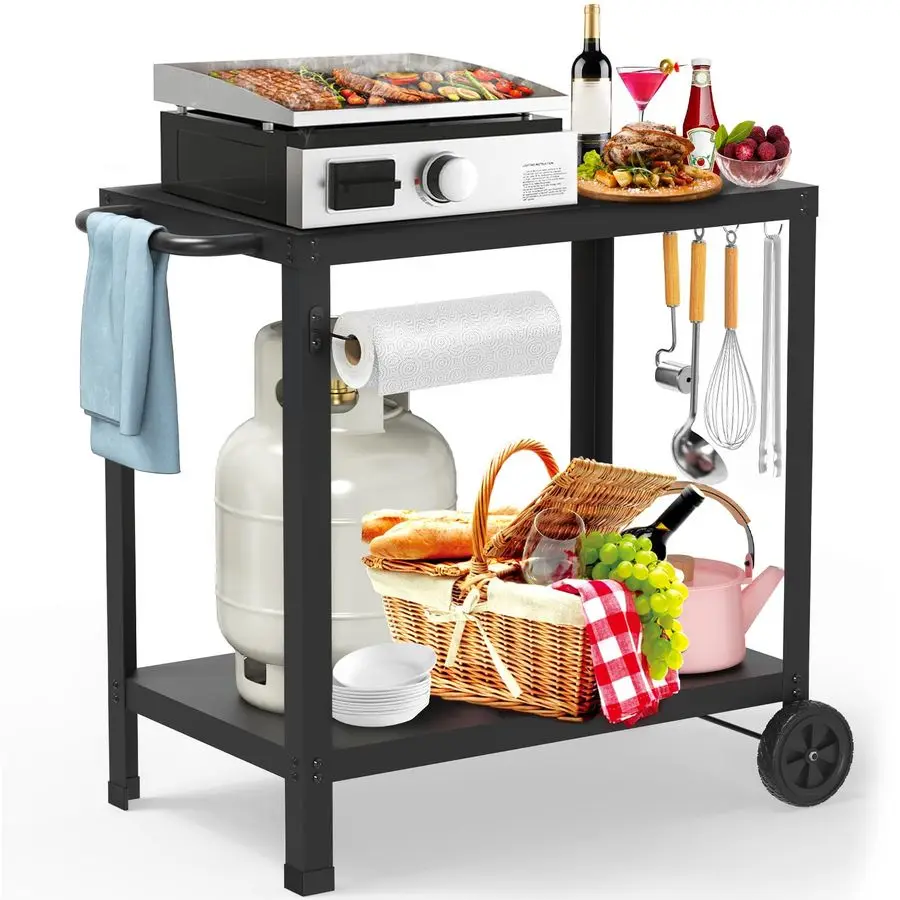 

32x20IN DoubleShelves Grill Table, Outdoor Grill Cart for Blackstone Griddle, Movable Pizza Oven Table Cart for Outside Patio,