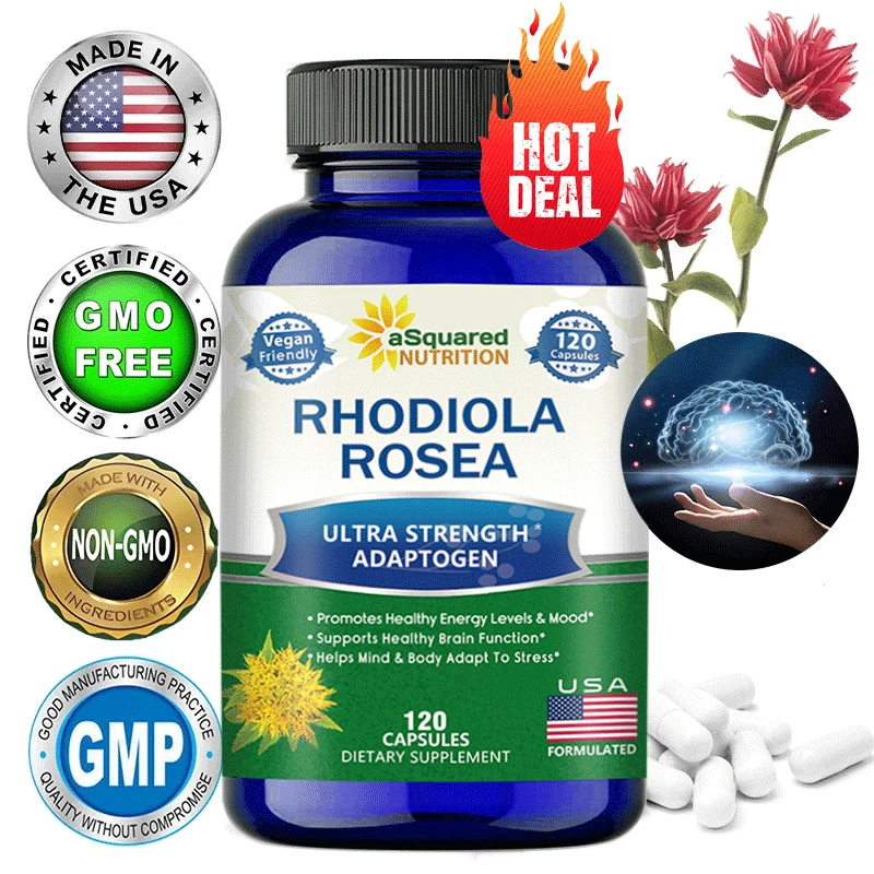 Rhodiola Rosea with Black Pepper Supplement - Relieves Stress, Improves Mood, Increases Focus & Energy, Supports Brain Function