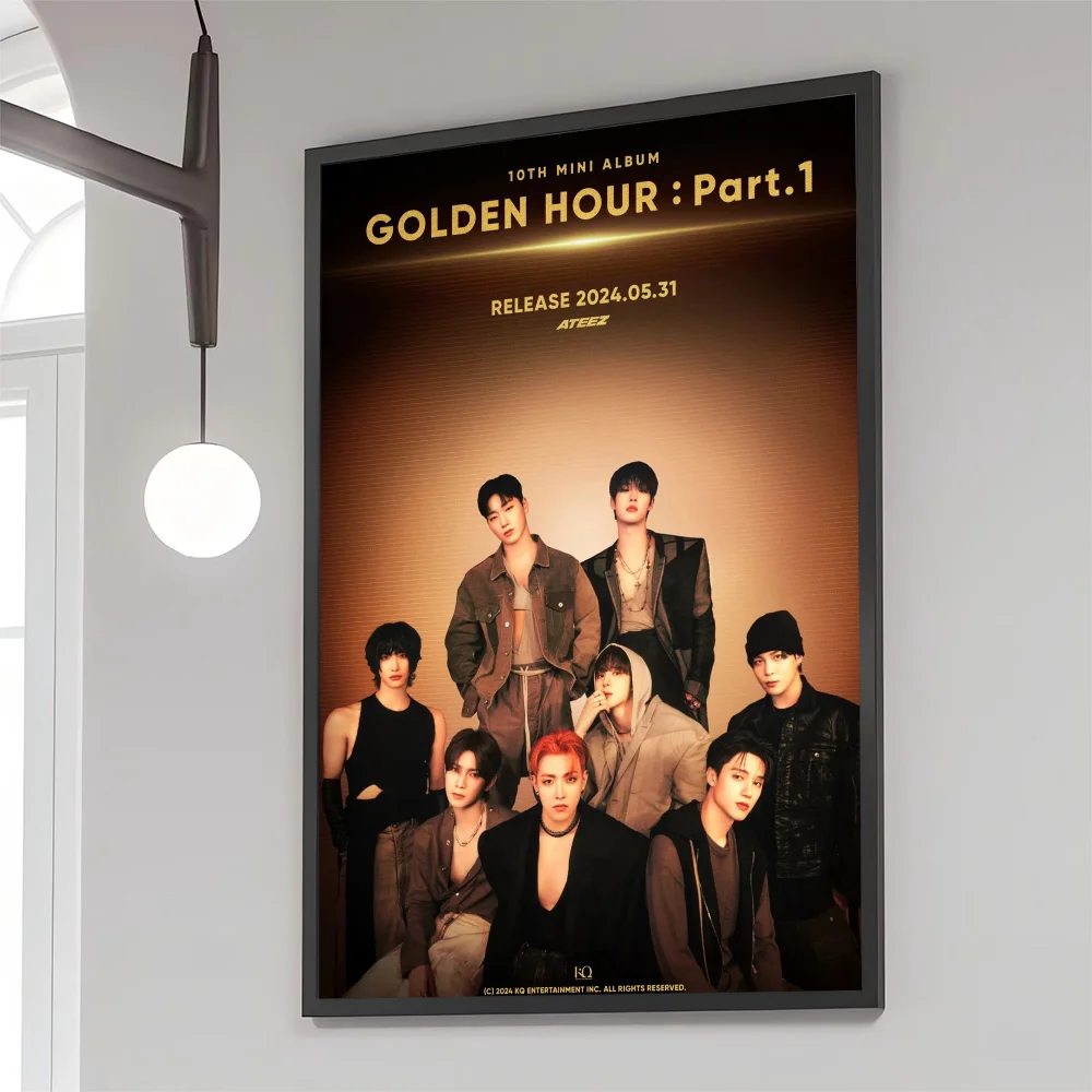1PC ATEEZ Men's Group Poster Movie Sticky Posters Retro Kraft Paper Sticker DIY Room Bar Cafe Aesthetic Art Wall Painting