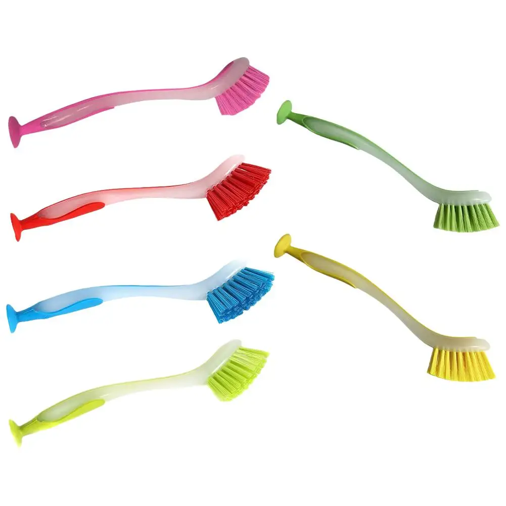 1pc Pot Cleaning Brush Vertical Multifunction Kitchen Suction Cup Type Sink Cleaning Scrub Brush Long Handle