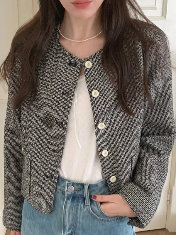 

Женское пальто в стиле ретро, осень 2023, новинка Small Fraance Sle, твидовый костюм на одной пуговице, топ, корейский свободный крой, женская куртка