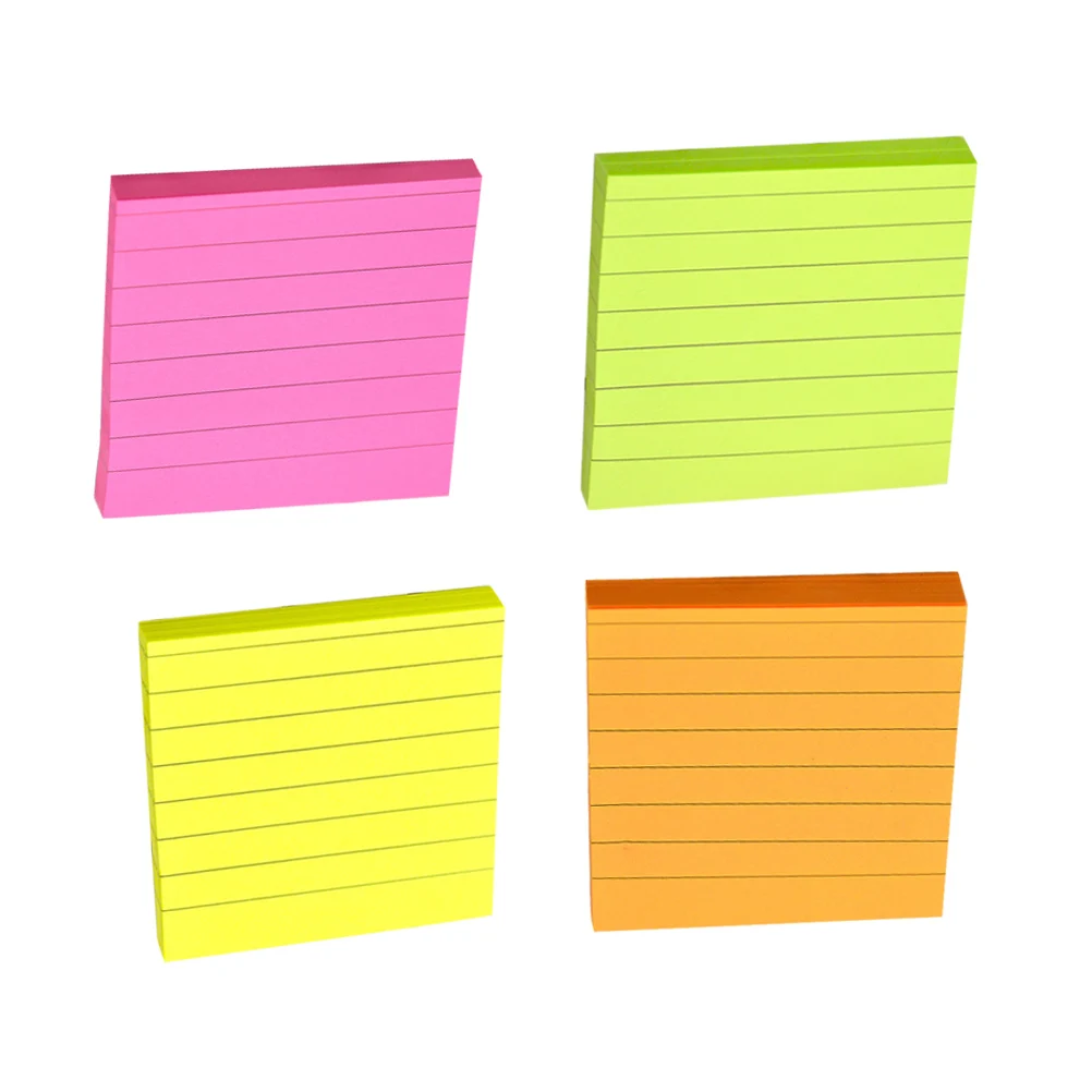 

4Pcs Square Self Stick Notepads Candy Color Kraft Paper Striped Memo Pad Index for Office Home School Reminder