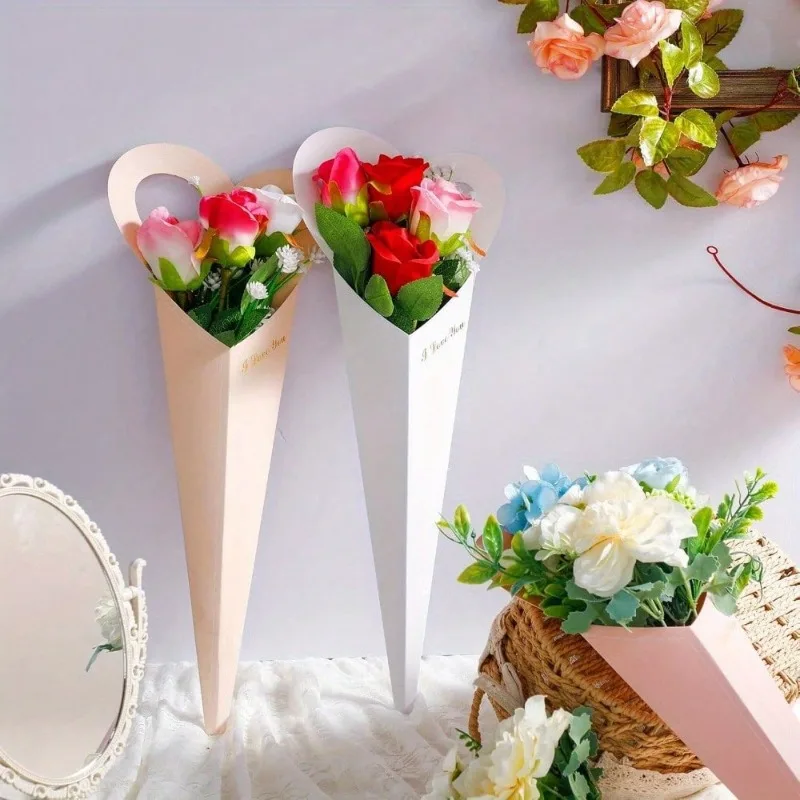 

Flower Packing Box Creative Rose Wrapping Single Bunch Love Handle Box Wedding Party Decoration Bouquet Valentines Day Decor