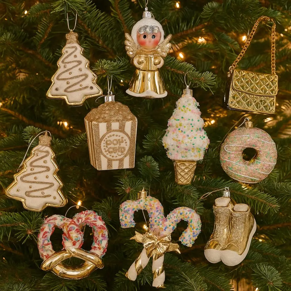 

Shiny Gold Christmas Tree Pendant Snowman Cane Candy Santa Claus Hanging Ornaments Plastic Shatterproof Xmas Tree Pendant