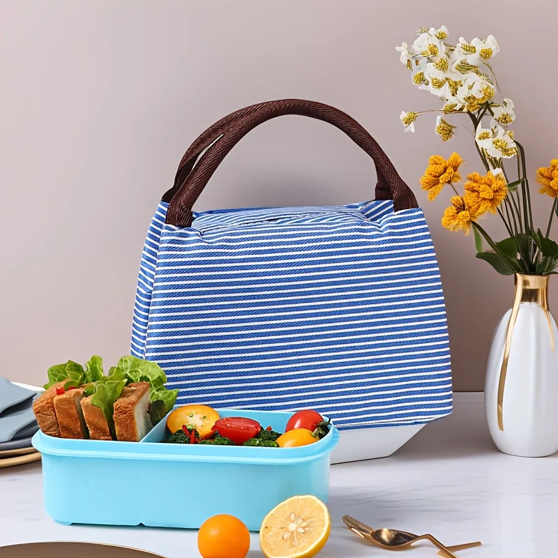 Portable Striped Aluminum Foil Insulated Bag Lunch Bag Ice Bag Bento Bag Cooler Bag Picnic Bag Lunch Box Bag