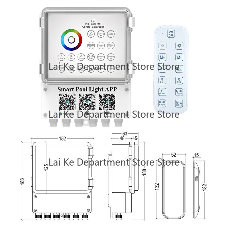 RGB Colorful Underwater Light Controller for Pool, Wireless WiFi Phone App Remote, Remote Dimming