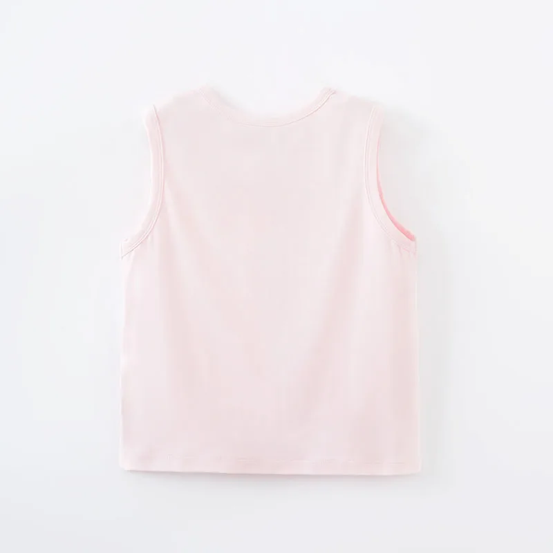 Baby Pink Sleeveless T-Shirt For Boys And Girls Cute Cartoon Cute Flower Bear Comfortable Round Neck Summer Children's Wear