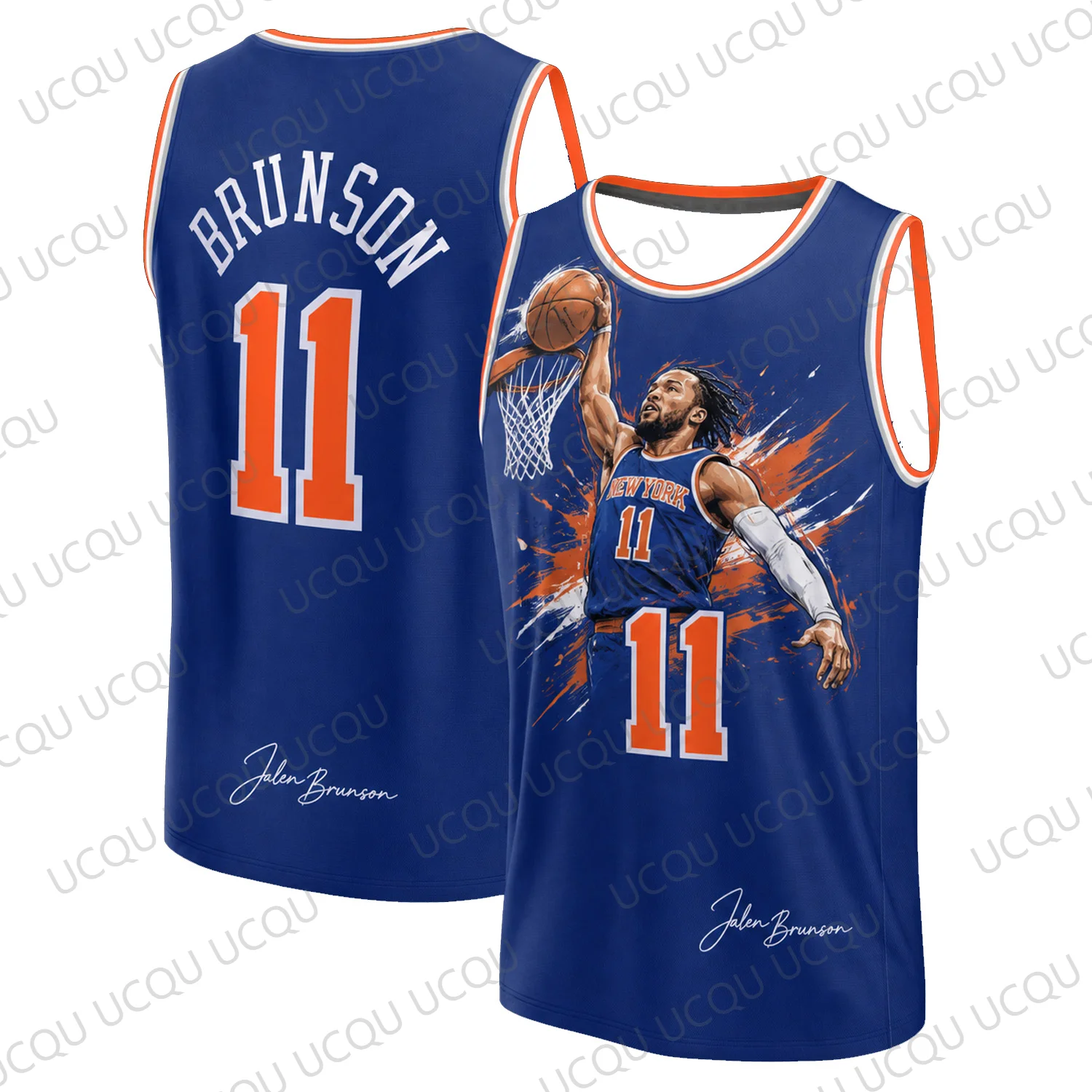 2026 New Brunson 11 Graffiti Basketball Jersey Blue Orange Graphic Tank Top Streetwear Fan Vest Men Women