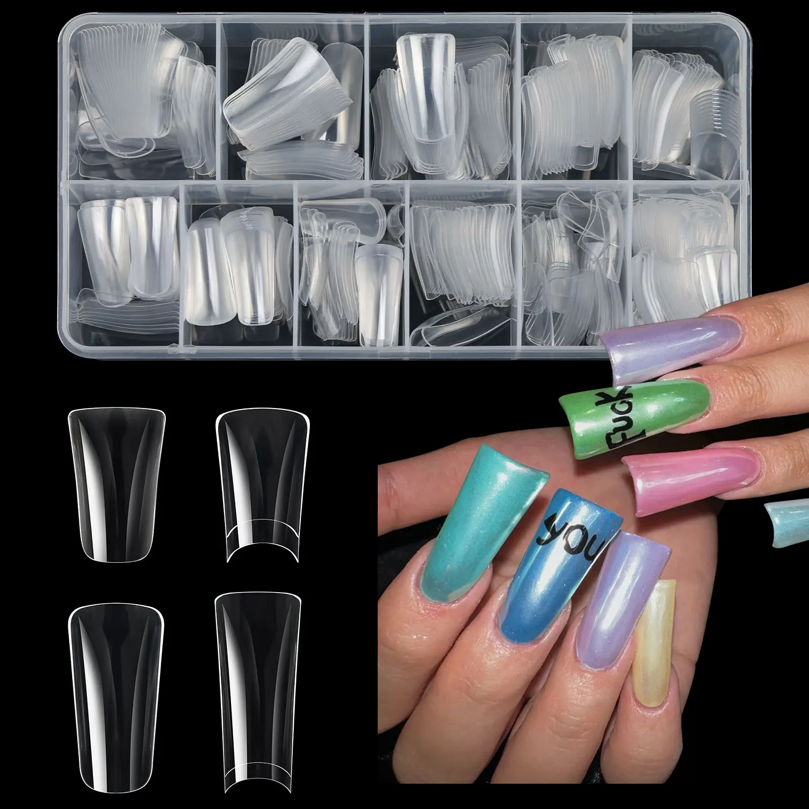 504Pcs Duck Clear False Nail Tips Half Full Cover Clear Nail Tips 12 Sizes French Fake Nails Extension Manicure Salon Supplies