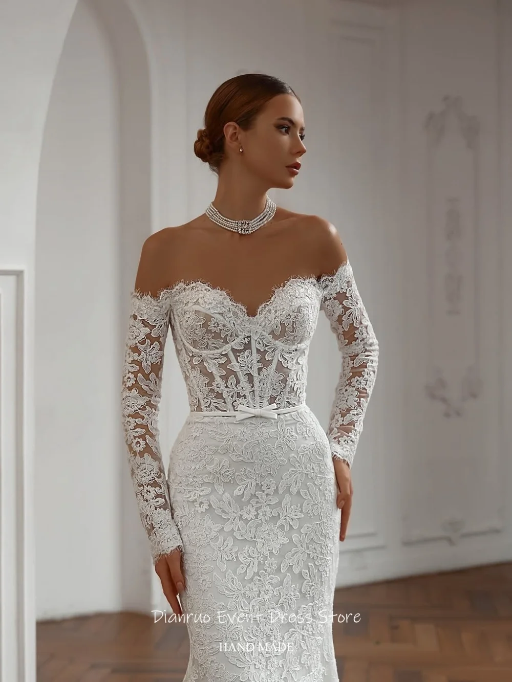 Dianruo Graceful Appliques Off Shoulder Wedding Dress Sweetheart Modern Robe De Mariée Lace Vestidos Novia Bohemio Customized